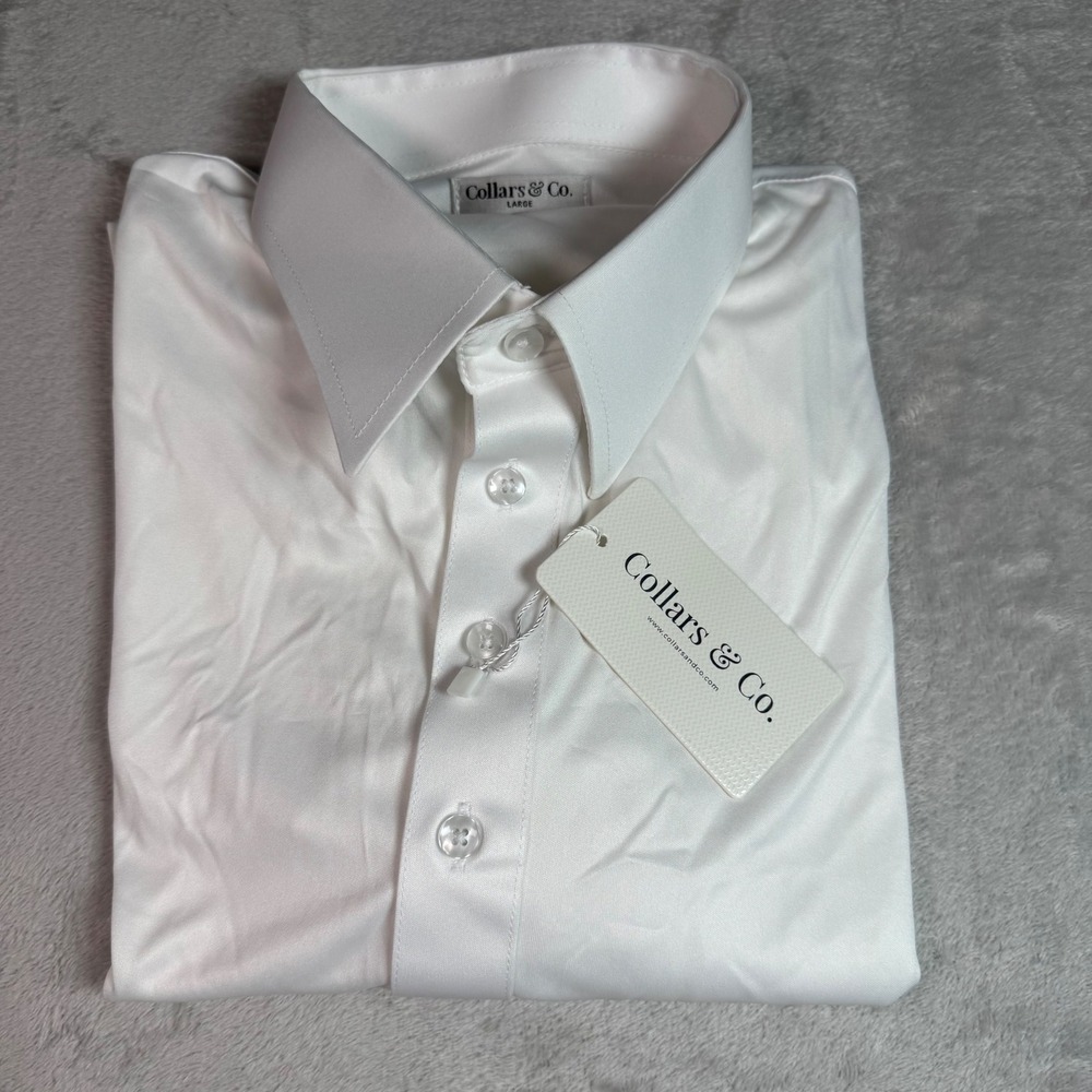 NWT Collars & Co Mens Dress Collar Polo Shirt L White Point Collar Golf